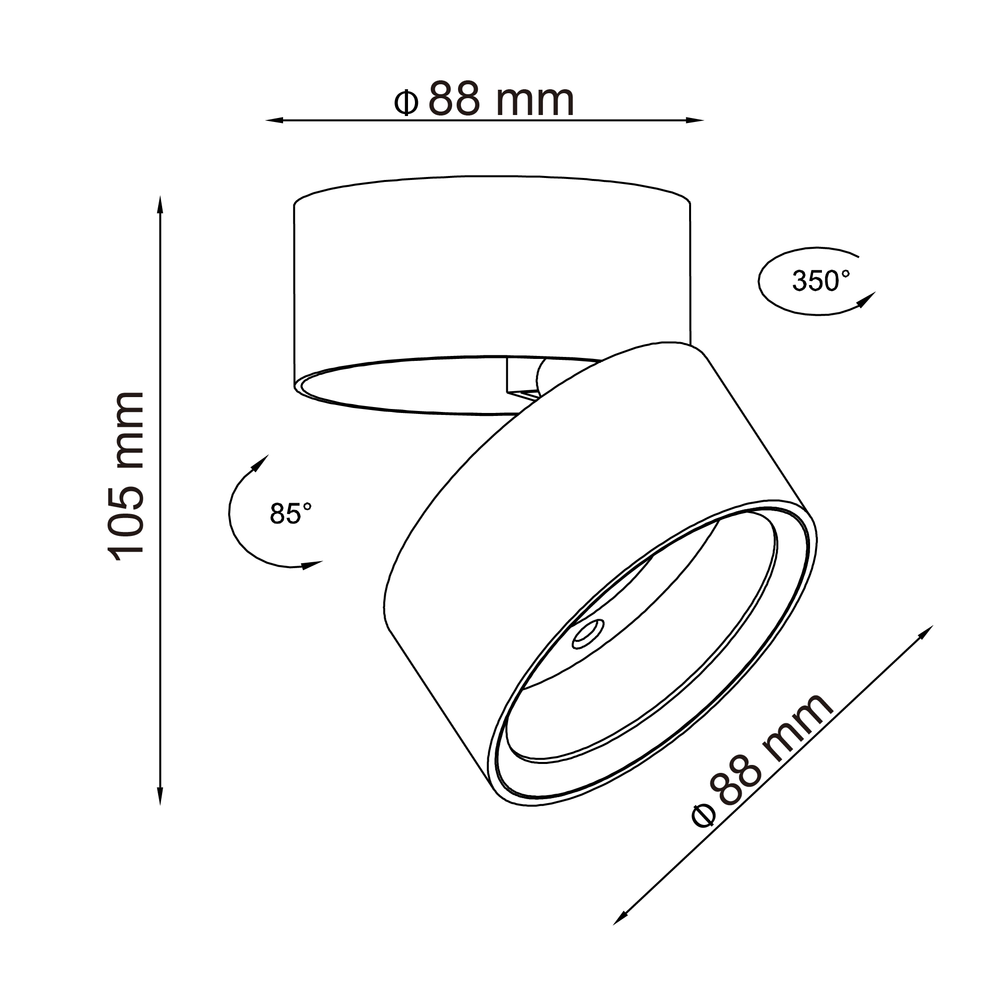 ST651.432.14 Светильник потолочный поворотный Черный LED 1*14W 3000K 1 100Lm Ra>90 120° IP20 D105xH8 Накладные светильники
