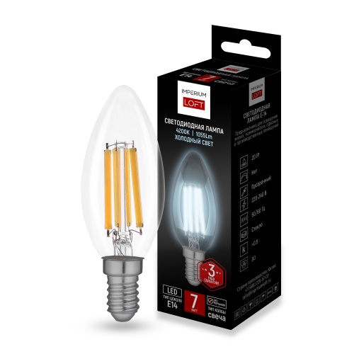 Светодиодная лампа E14 candles мощность 7W 4200K Transparent от ImperiumLoft 243957-26