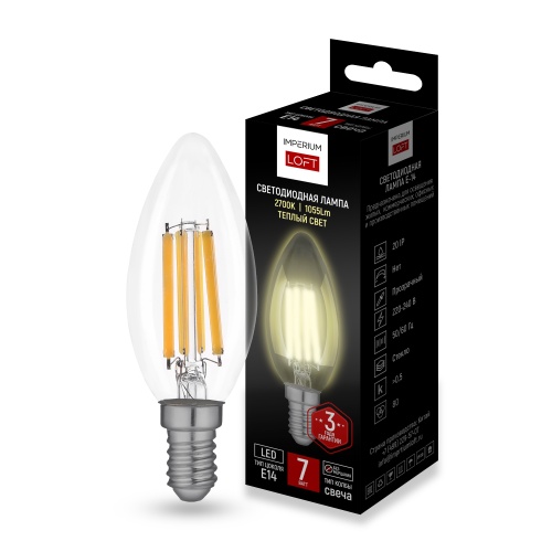Светодиодная лампа E14 candles мощность 7W 2700K Transparent от ImperiumLoft 243956-26