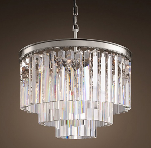 Подвесная люстра RH 1920S ODEON CLEAR GLASS FRINGE 3-TIER CHANDELIER nickel 36 см 191624-22