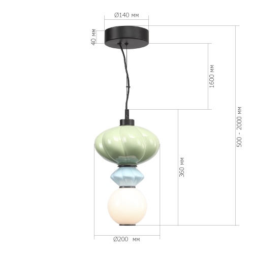 SL6134.403.01 Светильник подвесной ST-Luce черный/зелёный, синий, опаловый LED 1*8W 3000K ФЛОРЕНТИНИ
