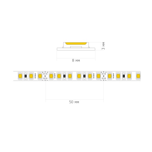 ST016.310.65 Светодиодная лента  - 60leds/м*9.6W/мW 3000K 860Lm Ra80 120° IP65 L5000xW8xH2 24V Светодиодные ленты