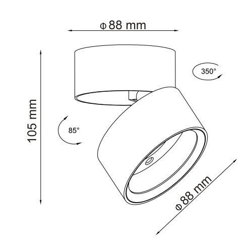 ST651.442.14 Светильник потолочный поворотный Черный LED 1*14W 4000K 1 100Lm Ra>90 120° IP20 D105xH8 Накладные светильники