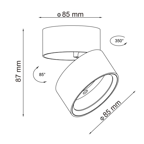 ST651.432.09 Светильник потолочный поворотный Черный LED 1*9W 3000K 720Lm Ra>90 120° IP20 D85xH87 17 Накладные светильники